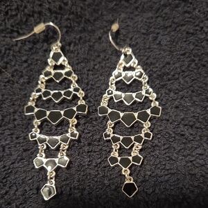 Silver-Tone Black Enamel Chandelier Earrings - Brand Unspecified